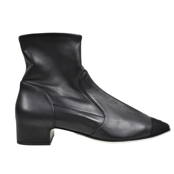 Chanel 21C Black Stretch Lambskin CC Pointed Toe Zipper Ankle Short Boots 40 - Picture 1 of 10